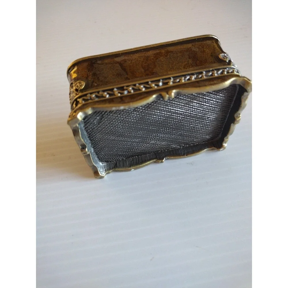 Vintage Heirloom Brass Box Enamel Embellished Treasure Trinket Box Collectible‎